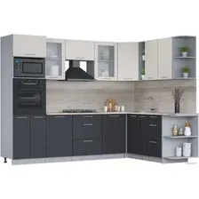 Готовая кухня Интерлиния Мила 1.88x2.8 правая (персидский жемчуг/антрацит/травертин серый)