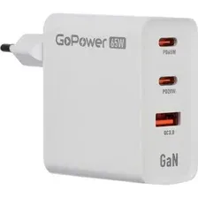 Сетевое зарядное устройство 1USB+2Type-C 65W QC3.0 GAN (белый) GoPower GPQC10 00-00028405