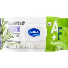 Влажные салфетки Aura Family, с антибактериальными эффектом, 180 шт