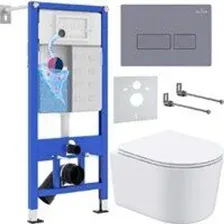 Унитаз подвесной Roxen Simple Compact в комплекте с инсталляцией StounFix Dual Fresh 6 в 1 966808 (к
