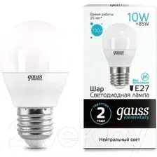 Лампа Gauss Elementary Шар E27 10W 4100К / 53220