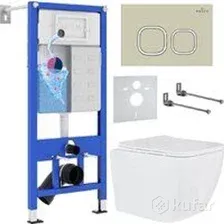 Унитаз подвесной Roxen Cube в комплекте с инсталляцией StounFix Dual Fresh 6 в 1 966482 (кнопка: бежевый)