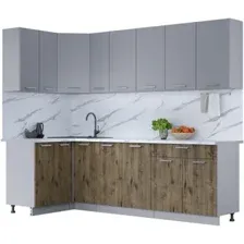 Готовая кухня Интерлиния Мила Лайт 1.2x2.5 (серебро/дуб веллингтон/белый гранит)