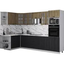 Готовая кухня Интерлиния Мила Деко 1.68x3.0 LV (черный/дуб вотан/белый гранит)