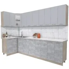 Готовая кухня Интерлиния Мила 12x30 (серебристый-бетон-бискайская сосна)