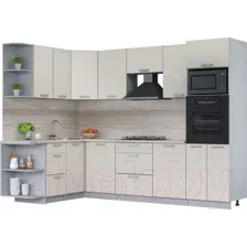 Готовая кухня Интерлиния Мила Лайт 1.68x2.8 левая (персидский жемчуг/персид. жемчуг/травертин серый)