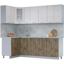 Готовая кухня Интерлиния Мила 12x23 (вудлайн кремовый/дуб веллингтон/серый каспий)