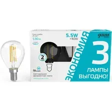 Лампа Gauss Basic Filament Шар E14 5.5W 4100К / 1051126T (3шт)