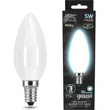 Лампа Gauss Filament Свеча 5W 450lm 4100К Е14 Milky / 103201205