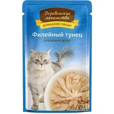 Консервированный корм для кошек Деревенские лакомства Филейный тунец в желе 70 г