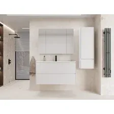 Symbolite Тумба под умывальник Лима 100 Line Plus 2 ящика + Line 100x48 (подвесная, белый матовый)