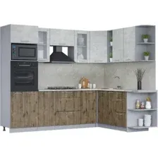 Готовая кухня Интерлиния Мила 1.88x2.6 правая (бетон лайт/дуб веллингтон/опал светлый)