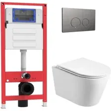 Унитаз подвесной Oliveeka OL-MQ-003 + OL-6016 + OL-R22-BGM (матовый оружейный металл)