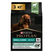 Корм Purina Pro Plan для взрослых собак мелких и карликовых пород с чувствительным пищеварением с ягненком и рисом, 3 кг