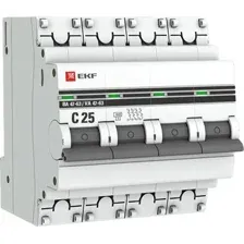 Выключатель автоматический EKF ВА 47-63 4P 25А (C) 4.5kA PROxima mcb4763-4-25C-pro