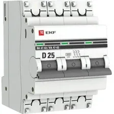 Выключатель автоматический EKF PROxima ВА 47-63 25А 3р (D) mcb4763-6-3-25D-pro