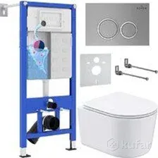 Унитаз подвесной Roxen Simple Compact в комплекте с инсталляцией StounFix Dual Fresh 6 в 1 915792 (кнопка хром матовый)