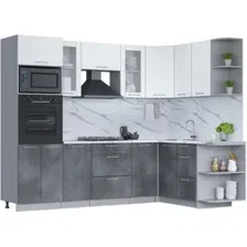 Готовая кухня Интерлиния Мила 1.68x2.6 правая (белый платинум/бетон портленд/белый гранит)