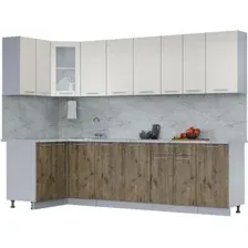 Готовая кухня Интерлиния Мила 12x28 (персидский жемчуг/дуб веллингтон/серый каспий)