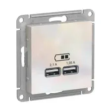 Розетка USB, 5В, 1 порт x 2,1 А, 2 порта х 1,05 А, механизм, жемчуг, Schneider Electric Atlasdesign