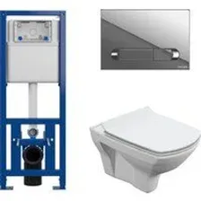 Унитаз подвесной Cersanit Carina New Clean On с инстал. Link Pro (с кнопкой Estetica 64110 хром глян