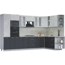 Готовая кухня Интерлиния Мила 1.88x3.4 правая (бетон лайт/антрацит/опал светлый)