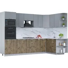 Готовая кухня Интерлиния Мила Лайт 1.68x3.0 правая (серебро/дуб веллингтон/белый гранит)