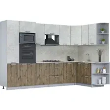 Готовая кухня Интерлиния Мила Лайт 1.68x3.2 правая (бетон лайт/дуб веллингтон/опал светлый)