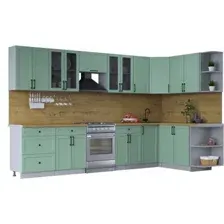 Готовая кухня Интерлиния Тренд 1.7x3.4 правая (мята/мята/дуб бунратти)