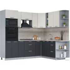 Готовая кухня Интерлиния Мила Лайт 1.88x2.4 правая (персидский жемчуг/антрацит/травертин серый)