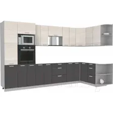 Готовая кухня Интерлиния Мила 1.68x3.4 правая без столешницы (вудлайн кремовый/антрацит)