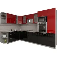 Готовая кухня Интерлиния Мила Gloss 1.88x3.2 левая (красный-черный)