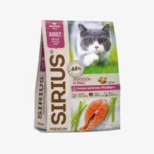 Корм для кошек Sirius лосось с рисом, 1.5 кг