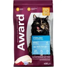 Сухой корм для кошек Award Adult Sterilized (для стерилизованных с белой рыбой с добавлением семян льна, клюквы и цикория) 400 г