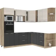 Готовая кухня Интерлиния Мила 1.88x2.4 правая без столешницы (вудлайн кремовый/антрацит)