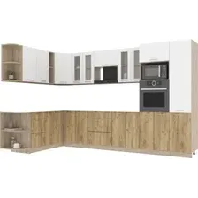 Готовая кухня Интерлиния Мила 1.88x3.4 левая без столешницы (белый платинум/дуб золотой)
