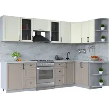 Готовая кухня Интерлиния Тренд 1.5x2.9 правая (луна/белый/серый каспий)