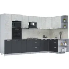 Готовая кухня Интерлиния Мила Лайт 1.68x3.4 правая (бетон лайт/антрацит/опал светлый)