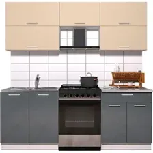 Готовая кухня Интерлиния Мила Gloss 60-21 (ваниль/асфальт глянец)