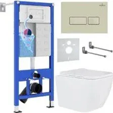 Унитаз подвесной Roxen Cube в комплекте с инсталляцией StounFix Dual Fresh 6 в 1 966634 (кнопка: беж