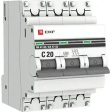 Автоматический выключатель EKF PROxima ВА 47-63 3P 20А C 4,5кA (mcb4763-3-20C-pro)
