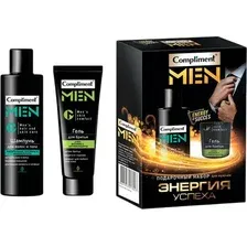 Набор косметики для лица и волос Compliment Men 1991-2 Энергия успеха Гель д/бритьяШампунь д/волос и тела (80мл200мл)