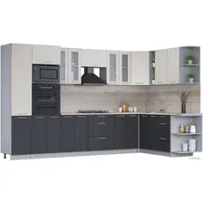 Готовая кухня Интерлиния Мила 1.88x3.4 правая (персидский жемчуг/антрацит/травертин серый)