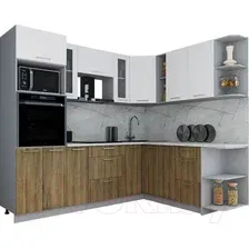 Готовая кухня Интерлиния Мила Gloss 1.88x2.4 правая (белый софт/дуб вотан/травертин серый)