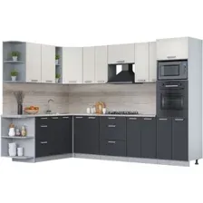 Готовая кухня Интерлиния Мила Лайт 1.88x3.0 левая (персидский жемчуг/антрацит/травертин серый)