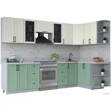 Готовая кухня Интерлиния Тренд 1.5x3.0 правая (мята/белый/бискайская сосна)