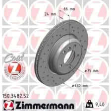 Тормозной диск ZIMMERMANN 150.3482.52 вентилируемый, перфорированный , передняя ось