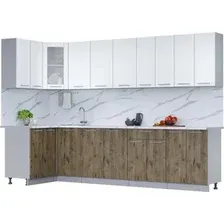 Готовая кухня Интерлиния Мила 12x30 (белый платинум/дуб веллингтон/белый гранит)