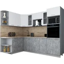 Готовая кухня Интерлиния Мила Gloss 1.68x2.6 левая (белый софт/керамика/травертин серый)