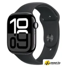 Apple Watch Series 10 46 мм (алюминиевый корпус, черный/черный, спортивный силиконовый ремешок)